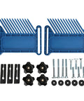 Heavy Duty Two Piece Table Saw Featherboard Set Woodworking Kickback Guard with clamps and accessories in blue plastic and metal.