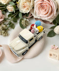 Vintage Easter Farmhouse Mini Diecast Metal Pickup Truck Decor With Eggs And Bunny For Tiered Tray Tabletop White Finish Gift