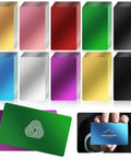 Colorful Aluminum Metal Business Card Blanks Pack Of 200 For Laser Engraving And DIY Cards shown in multiple vibrant colors.
