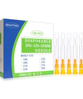 Top Shelf 25 Gauge Luer Lock Needles 1 Inch Disposable Blister Packed For Lab And Medical Work Rock Solid 304 Stainless Steel Build includes a box and needles.