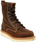 Side view of 8 Inch Moc Toe Work Boot With Goodyear Welt Construction Brown Leather Electrical Hazard Protection Triple Stitched Blucher And Counter Lightweight Slip Resistant Blown Rubber Outsole Mens 8.5 DM US.