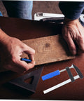 Man using 4Pcs Woodworking Clamps Set For Quick Fixing And Boss Grip Heavy Duty Carpentry Clips on wooden board in workshop.