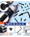 DIYer Friendly 710 Piece M3 Screws Assortment Kit With 8 Lengths 6 8 10 12 16 20 25 30 Mm, black pan head screws with hex key