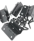 Set Of Four Sweet Vintage Half Surface Hinges For Cabinets And Doors Heavy Duty Rust Proof Steel Hardware With Silky Smooth Action Fast Easy Diy Mounting For Furniture Builds showing matte black hinges and screws.