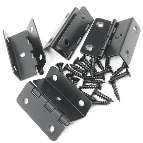Set Of Four Sweet Vintage Half Surface Hinges For Cabinets And Doors Heavy Duty Rust Proof Steel Hardware With Silky Smooth Action Fast Easy Diy Mounting For Furniture Builds showing matte black hinges and screws.