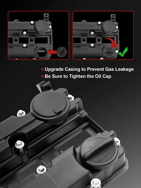 Detailed view of Engine Valve Cover For L4 1.4L 2013-2021 Encore Cruze Sonic Trax Volt with oil filler cap and bolts.