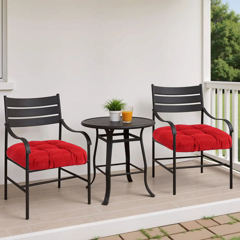 Waterproof Outdoor Chair Cushions Set Of 2 19x19 Inch Tufted Red Cushions on patio chairs next to a round table on a porch