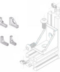 Illustration of 2020 Series Aluminum Profile Connector Set for 6mm slot extrusions with corner brackets, T slot nuts, M5x8mm bolts.