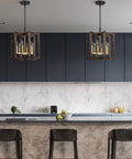 Six Light Farmhouse Ceiling Light With Adjustable Height Hand Painted Wood Finish Semi Flush Mount in modern kitchen