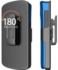 Kickass Protective Kickstand Case And Ratchet Holster Combo For Zebra TC53 TC58 Mobile Computer with 180 degree swivel clip in blue.