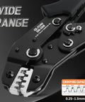 Close-up of SN-58B ratcheting crimper from Beast All In One 2870 Piece 2.54mm Connector Crimping Tool Kit with crimping range.