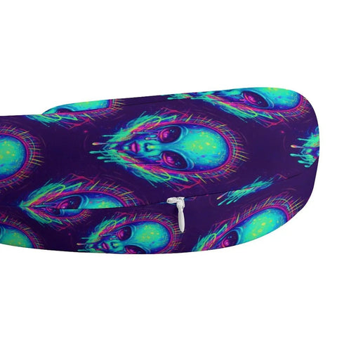 Women's Memory Foam U Shaped Travel Neck Pillow Portable Super Cozy For Plane Car Or Office Naps Lightweight Support With Trippy Blue Tie Dye Alien Design