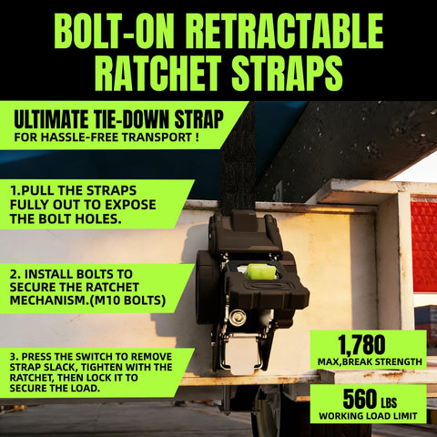 Beefy Heavy Duty 1 Inch By 12 Foot Auto Retracting Ratchet Straps Self Retracting Tie Downs 1760 Pound Break Strength in use