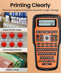 Slick E1000 Pro Handheld Portable Label Printer For Fast Industrial Marking On Multiple Surfaces With Hella Efficient Personalized Adhesive Labels And Boss Level Workspace Organization Tool In Classic Gray, displaying thermal transfer printing features.