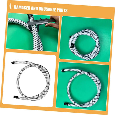 No Fuss Heavy Duty Garment Steamer Hose Replacement For High Temp Use Flexible PVC Nylon Tube Delivers Smooth Steam For Easy Ironing Tangling Free Performance Compatible With Most Steam Irons, shown with measuring caliper against green background, displaying texture and flexibility.