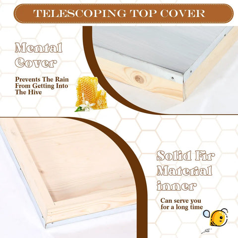 2 Pack Telescoping Beehive Cover Kit with Inner Covers, solid fir wood detail, weatherproof rain protection shown.