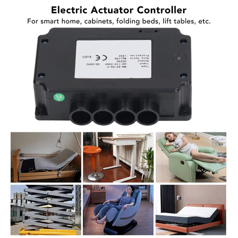 Heavy Duty Dual Motor Electric Actuator Controller With Wireless Remote And Wired Hall Sensor For Smart Home Furniture And Lifting Tables DC24V US Plug, top view of controller box.