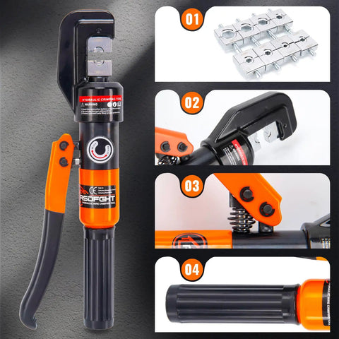 Workhorse Hydraulic Crimping Tool For 12 AWG To Two Zero Gauge Wire, 8 Ton Crimper With 9 Die Set And Ergonomic Handle For Electrical, Battery, And Welding Cables, Heavy Duty, Long Lasting Performance, with die set and swivel head
