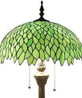 Tiffany Style Floor Lamp With Green Wisteria Stained Glass Shade, 16 Inch Shade, antique style pole, pull chain visible