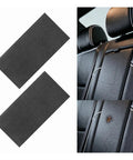 Heavy Duty PU Leather Repair Patches 2 Count 8X4 Inch EZ Peel Self Adhesive Vinyl Tape on black car seats and headrest.