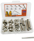 38 Piece Stainless Steel Socket Cap Screws Set With Countersunk Heads 1/4-20 Thread Five Sizes And Allen Keys Includes 3/8 1/2 3/4 1 And 1-1/2 Inch Lengths Corrosion Resistant 304 Stainless Hardware Kit For DIY in open plastic case