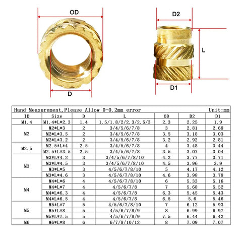 50 Pack Brass Heat Set Inserts M3 For Laptop Repairs And 3D Printing Projects dimensions with detailed measurements in mm.