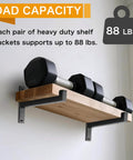 Beefy 6 Pack Shelf Brackets 10 Inch Wall Mounted T Shaped Industrial Metal Shelving Supports With Lip Black Finish shown with weights