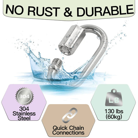 Five Pack M3 5 Stainless Steel Quick Link Chains One Eighth Inch D Shape Locking Quick Connectors with rust-proof features shown