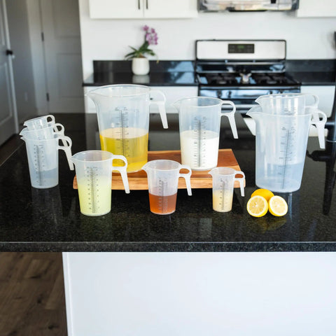 One Gallon 128oz Pitcher With Handy Conversion Chart Built Tough Food Grade Plastic BPA Free Translucent See Through Gripper Handle