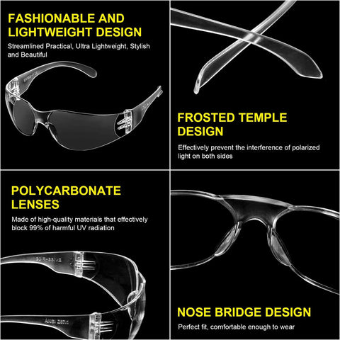 60 Pairs Protective Safety Goggles With 60 Pairs Reusable Earplugs, Clear Anti Scratch UV Resistant Wraparound Eyewear, polycarbonate lenses