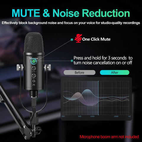USB Condenser Microphone for PC Mac Phones PS4 PS5 Plug and Play Studio Mic with Mute Button and Noise Reduction promo