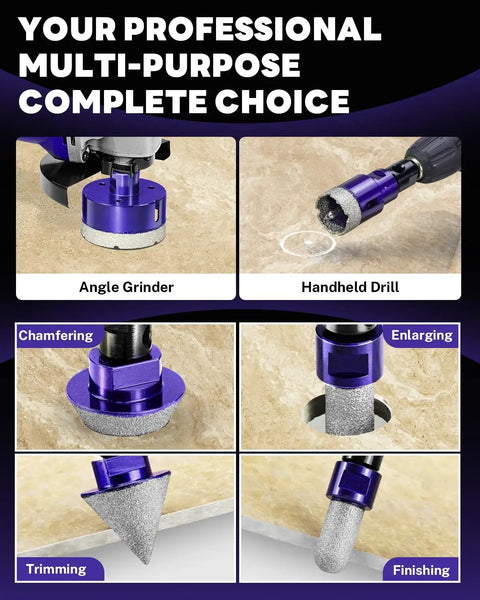 14 Pc Diamond Hole Saw Kit With Pilot Bit Adapter 1/4 Inch To 2 1/2 Inch Thickened Core Drill Bit Set for multi-purpose use