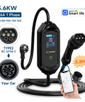 Road Warrior Portable 3600W Type 2 Ev Charger With App Control And Sae J1772 Plug, 3.6KW charging cord with display.