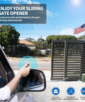 Person using remote for Beefed Up Heavy Duty Sliding Gate Opener With Rack Drive And 0.4 HP AC Motor, Supports Gates Up To 1600 Pounds