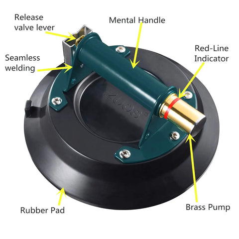 Heavy Duty 9 Inch Vacuum Concave Suction Cup for Granite and Glass Lifting with Metal Handle and Brass Pump Rock Solid 750 Lbs Load Capacity Game Changer for Curved Surfaces Badass Grip No Slip Real Deal