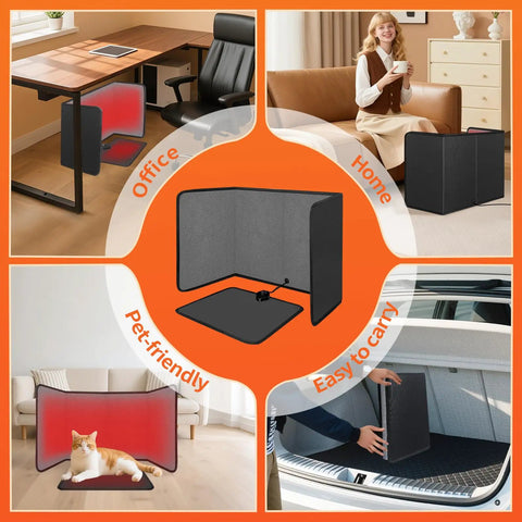 Under Desk Heater Foldable And Quiet Office Space Warmer With Timer 8 Temp Levels Auto Shut Off Energy Efficient Portable Foot Warmer And Detachable Foot Mat For 2 In 1 Comfy Heating in various settings.