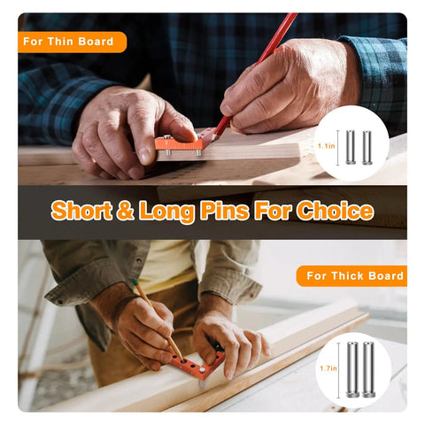 Mini Center Finder Tool 90 Degree Precision Machinist Square used on thin and thick boards with interchangeable pins for woodworking.