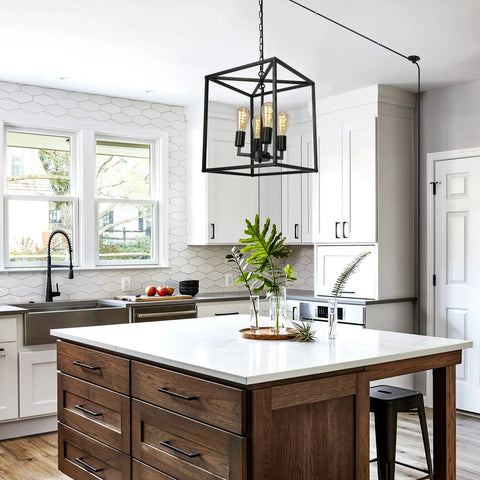 Black Farmhouse Dope Plug In Chandelier With Sixteen Point Seven Foot Cord Industrial Lantern Pendant Light For Kitchen Entryway Hallway And Dining Room Four Light Rustic Ceiling Fixture