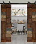 Solid Wood Double Sliding Barn Door Kit With Hardware - Two 24x84 Panels Total 48x84, Multi Color Finish, installed view