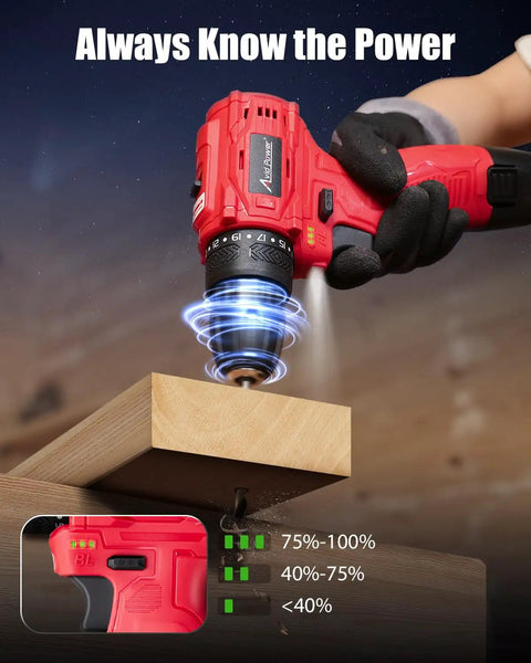 12V Brushless Cordless Drill Driver Set With 28 Nm Torque And 2.0Ah Battery For Home DIY Projects, Easy Handling, Quiet Operation, Spark Free Safety, Durable Compact Kit For Quick Precise Work, red drill on wood