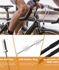 Universal Bike Brake Cable Kit And Housing Replacement Set With Stainless Steel Cable Cutter shown on cyclist and components