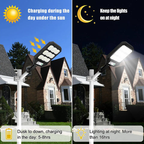 Ultra Bright Solar Street Lights Outdoor Two Pack With 279 LEDs Remote Control IP65 Waterproof Motion Sensor Security Light