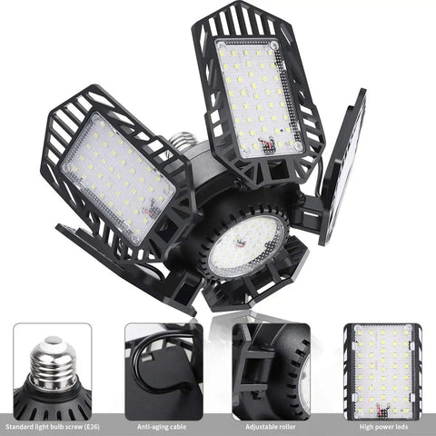 Ultra Bright 150W LED Garage Light With Five Adjustable Panels 6500K Daylight 15000 Lumens E26 E27 Socket Compatible