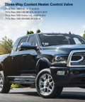 Three-Way Coolant Heater Control Valve for Dodge Ram pickup; black truck, front view.