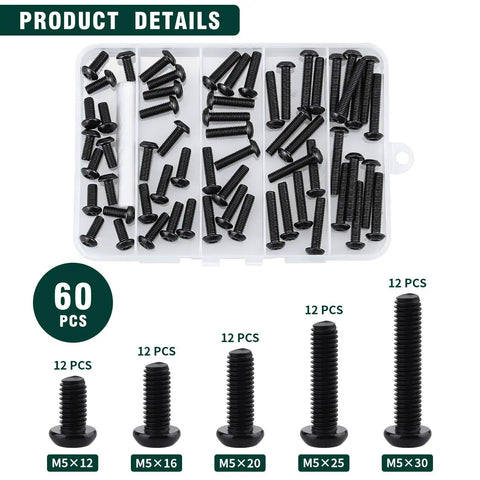 M5 Black Torx Security Screws With Bit Tamper Resistant Button Head 304 Stainless Steel Machine Fasteners For Outdoor Automotive Anti Theft Projects Locks Down Tight 60Piece Set in storage case