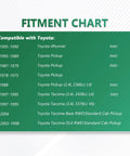 Fitment chart showing compatibility with Toyota 4Runner 1990-1995, Pickup 1975-1995, Tacoma 1995-2004 models