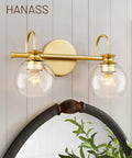 Gold Finish 3 Light Globe Bathroom Vanity Light With Glass Shade 21 Inch Modern Steel Fixture For Master Bath