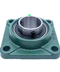Close-up of 2 Inch Bore Pillow Block Bearings Set Of 2 With Square Flange Cast Iron Housing And Chrome Steel Ball Bearings