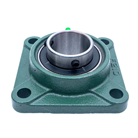 Close-up of 2 Inch Bore Pillow Block Bearings Set Of 2 With Square Flange Cast Iron Housing And Chrome Steel Ball Bearings