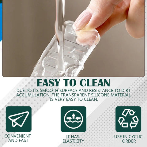 Person cleaning transparent shim, part of Eight Pack Transparent Furniture Leveling Shims For No Wobble Tables Chairs Sofas Beds And Toilets Easy Trim Plastic Shims For Quick Easy Stabilization Across Any Room.